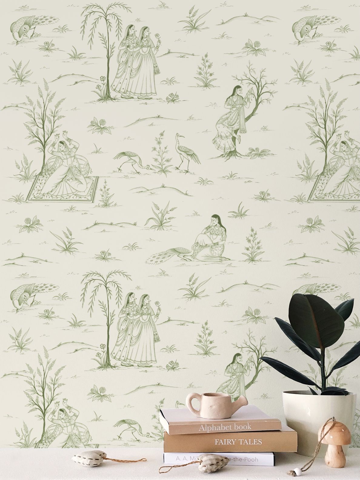 Indian Garden Wallpaper Green